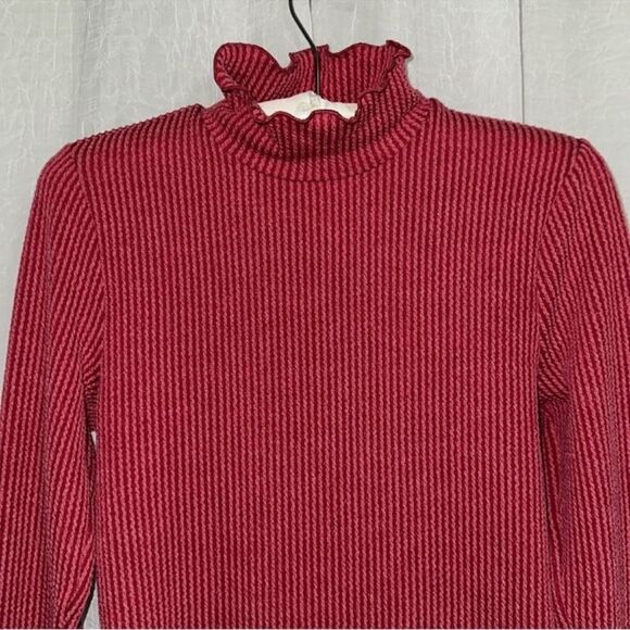 Moa Moa S Cranberry Red Ribbed Mock neck Long Sleeve Top - Picture 3 of 9